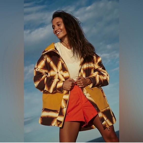 FREE PEOPLE Singin' In The Rain Printed Packable Jacket Golden Shibori Combo M - Picture 1 of 9